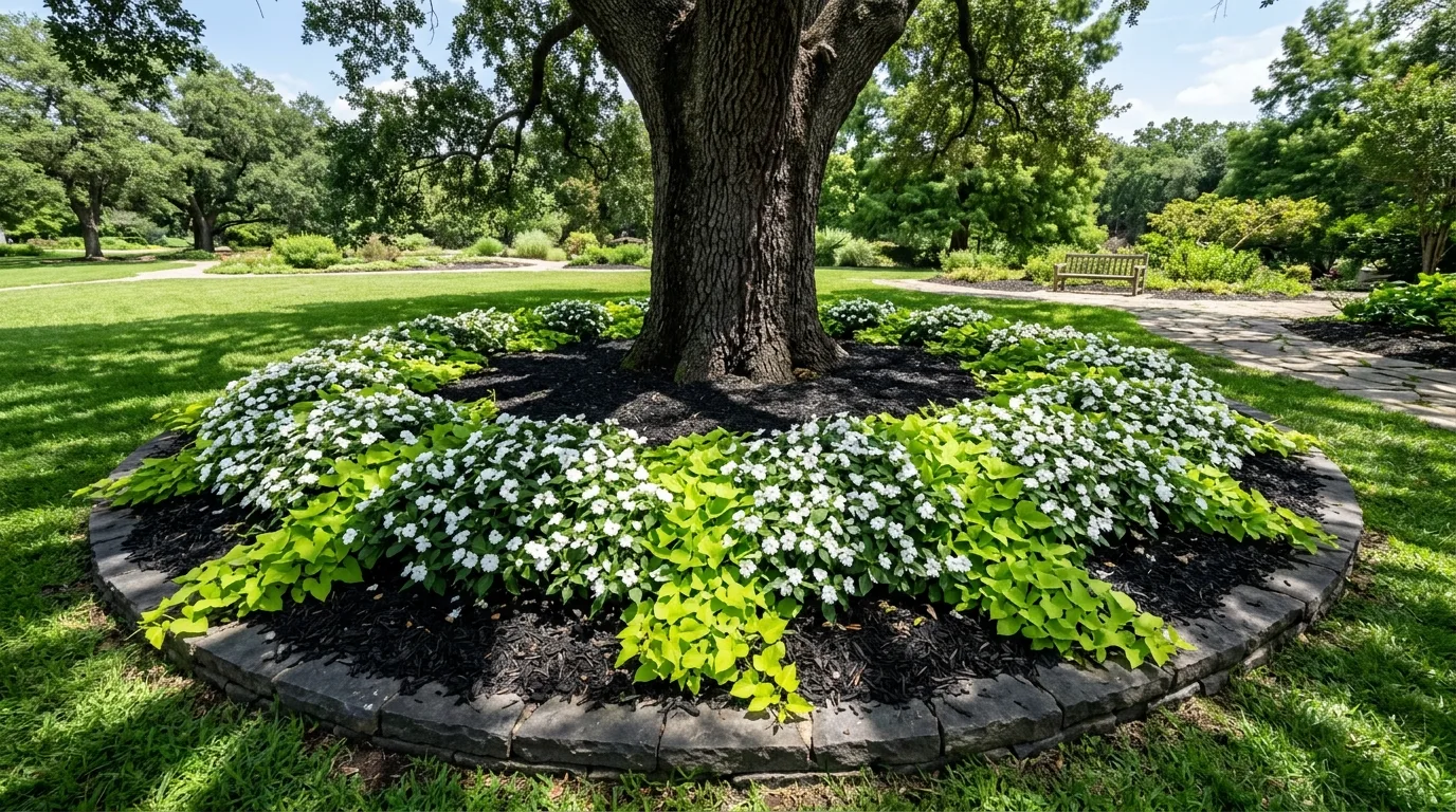 Black Mulch and Shrub Border